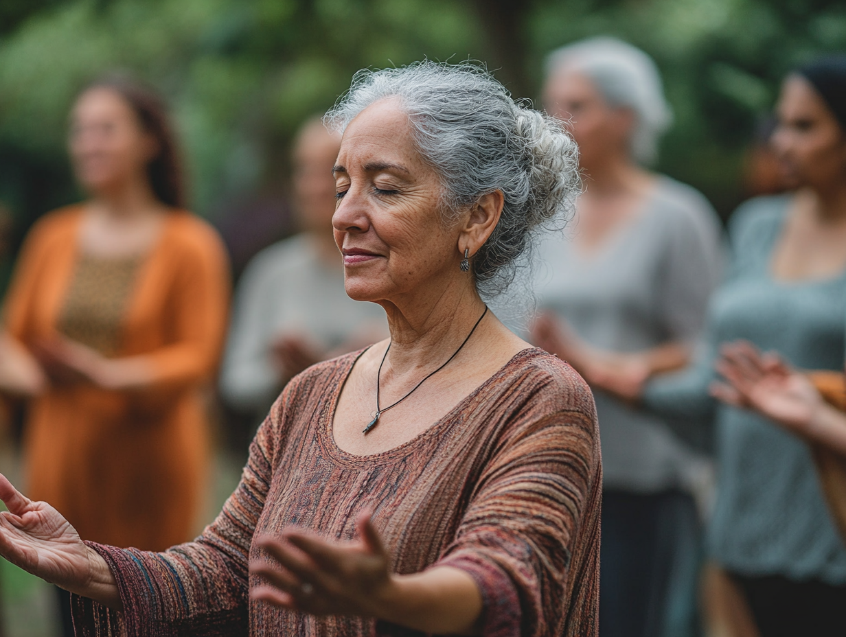 Възрастна жена практикува йога 